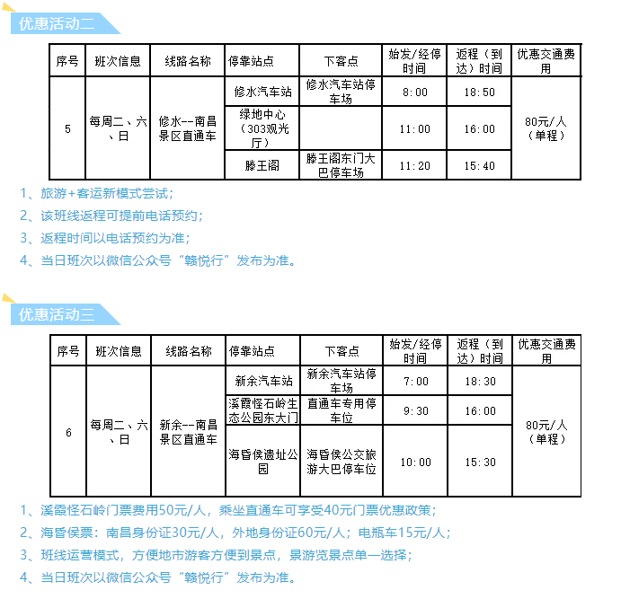 都市城际公交景区直通车暑期班次时刻表